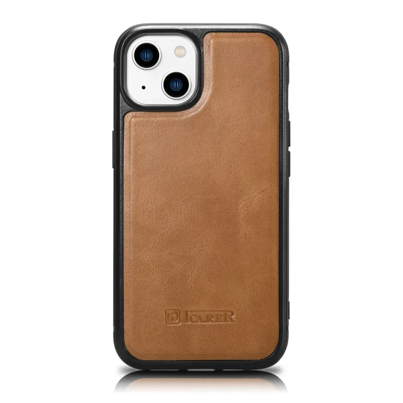 Puzdro iCarer Leather Oil Wax potiahnuté prírodnou kožou pre iPhone 14 hnedé (WMI14220717-TN)