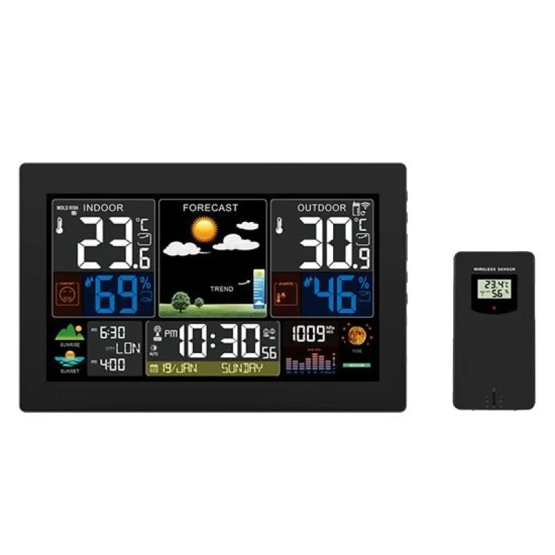 Solight Meteostanica, XL farebný LCD, teplota, vlhkosť, tlak, RCC, čierna…