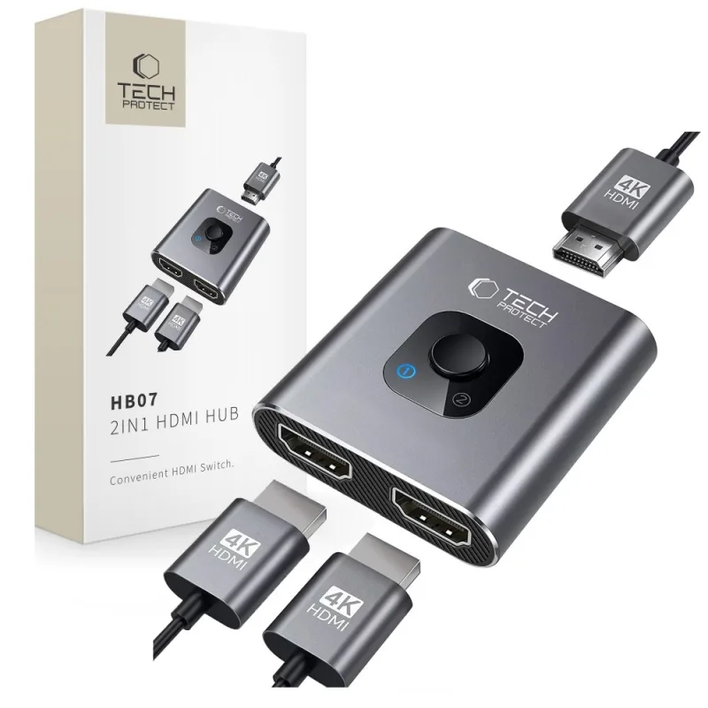 Tech-Protect HB07 HUB adaptér 2v1 HDMI 4K 60HZ - sivý