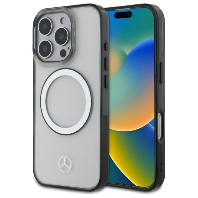 Puzdro MagSafe s vytlačeným logom Mercedes pre iPhone 16 Pro – priehľadné