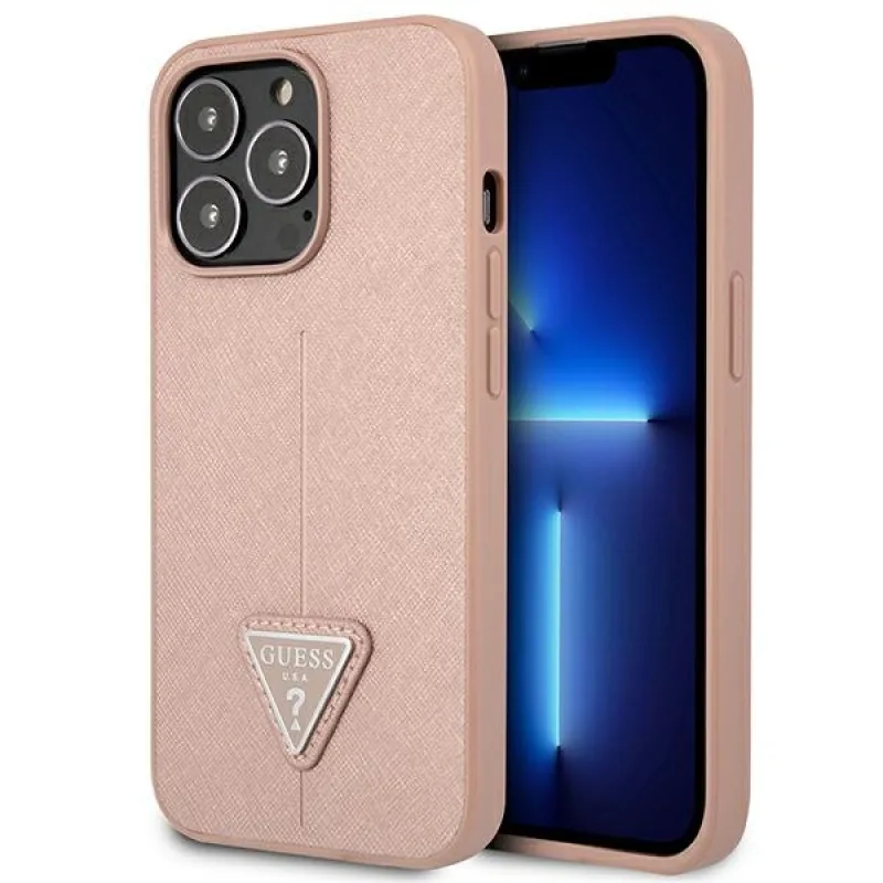 Guess GUHCP14XPSATLP iPhone 14 Pro Max 6,7" ružovo-ružové pevné puzdro SaffianoTriangle Logo