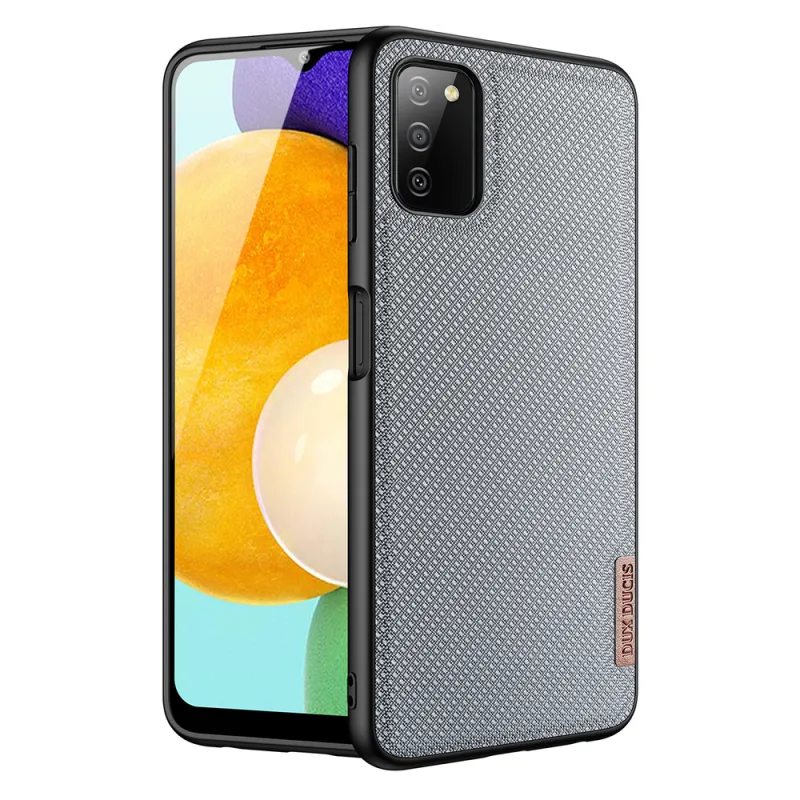 Puzdro Dux Ducis Fino pokryté nylonovým materiálom pre Samsung Galaxy A03s šedé