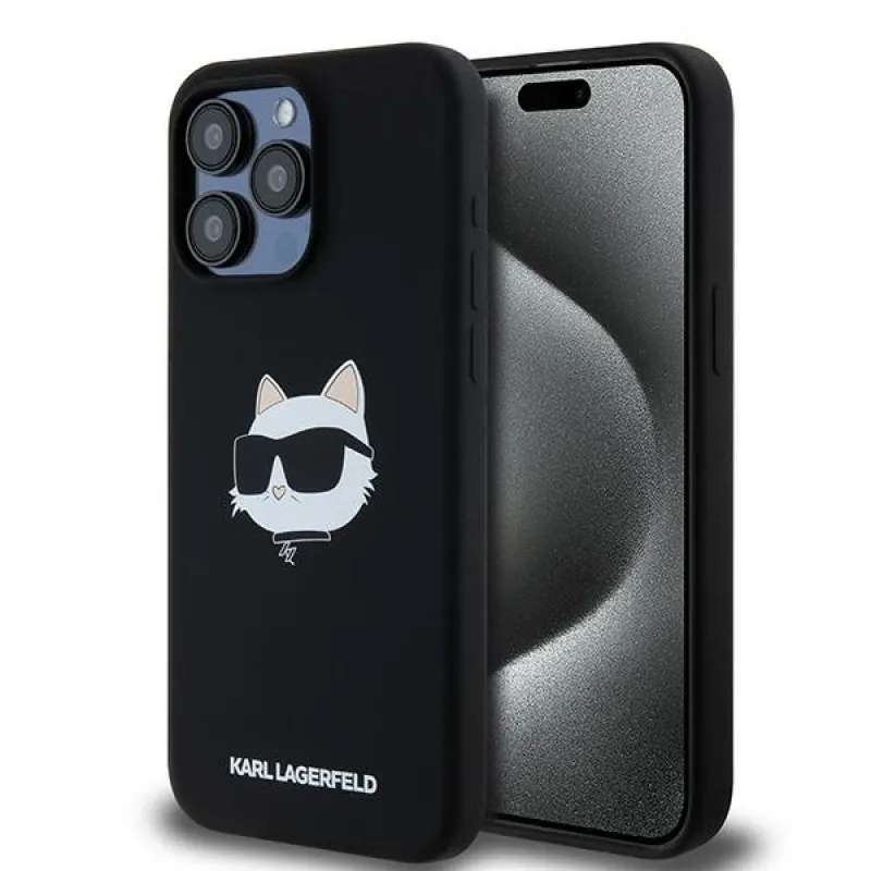 Karl Lagerfeld Silicone Choupette Head MagSafe puzdro pre iPhone 15 Pro Max - čierne