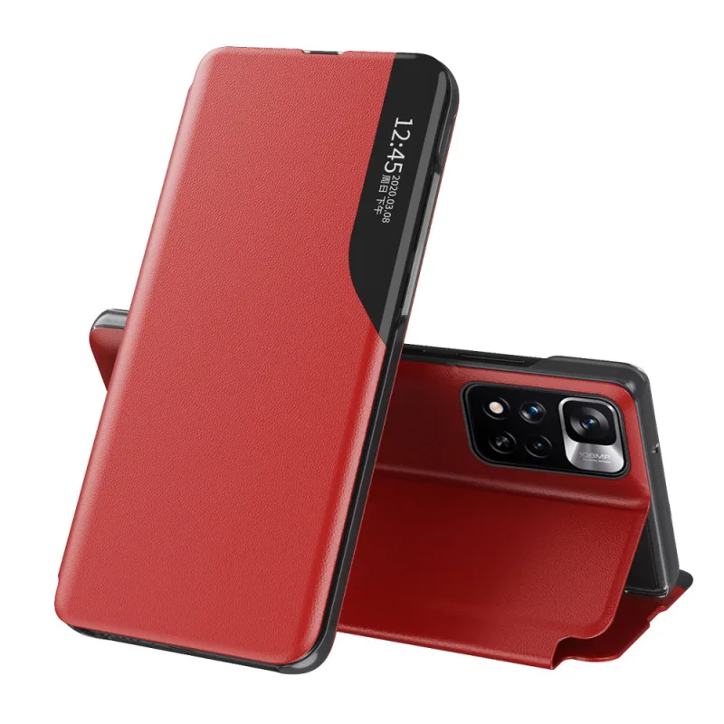 Ekologické kožené puzdro Elegantný flipový kryt s funkciou stojana Poco M4 Pro 5G Red