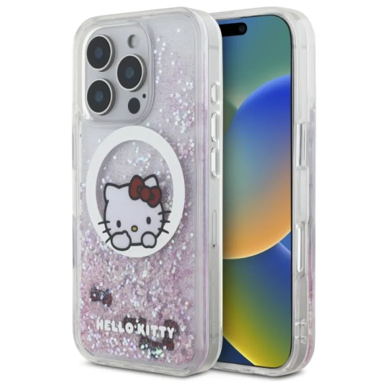 Hello Kitty Liquid Glitter Sweet Kitty Bows Puzdro MagSafe pre iPhone 16 Pro Max – biele