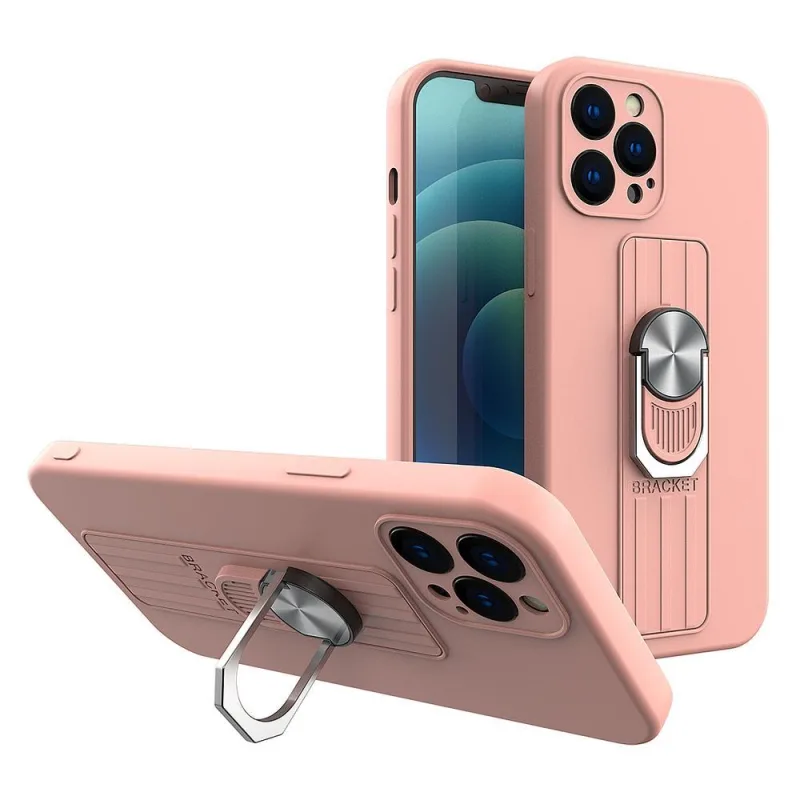 Silikónové puzdro Ring Case s úchytom na prsty a stojanom pre Samsung Galaxy A73 ružové