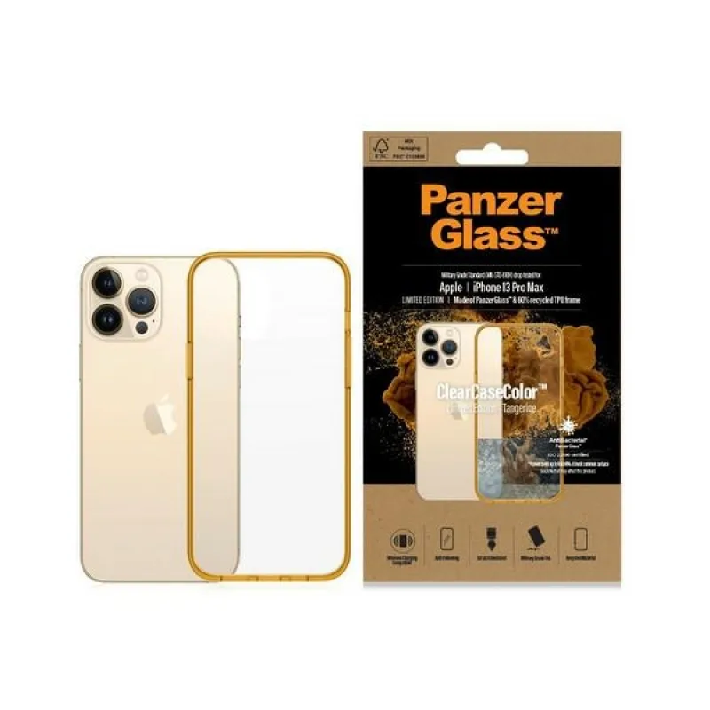 Antibakteriálne puzdro PanzerGlass ClearCase s certifikáciou Military Grade pre iPhone 13 Pro Max – priehľadné žlté