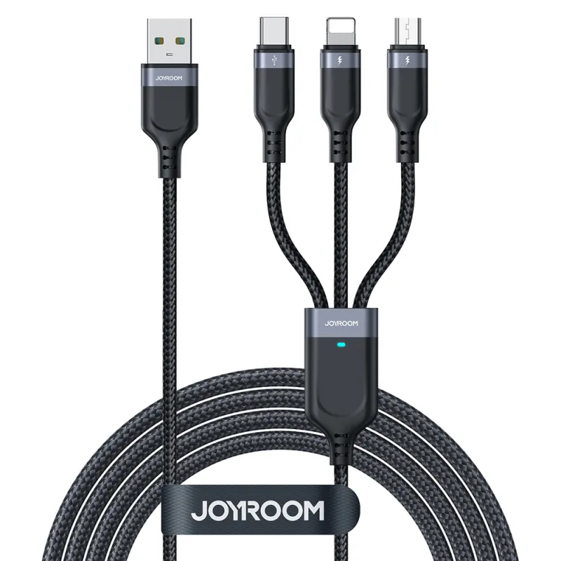 Rad Joyroom Multi-Use Series S-A18 3v1 USB-A - Lightning / USB-C / micro USB kábel 0,3 m - čierny