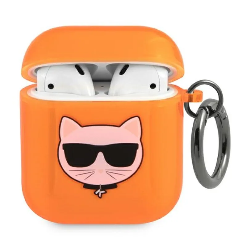 Karl Lagerfeld Choupette puzdro pre AirPods 1/2 - oranžové