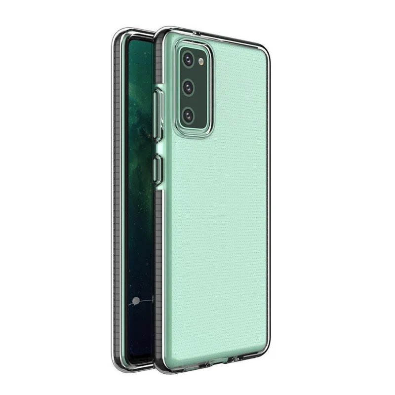 Spring Case číry TPU gélový ochranný kryt s farebným rámom pre Samsung Galaxy A02s EU black