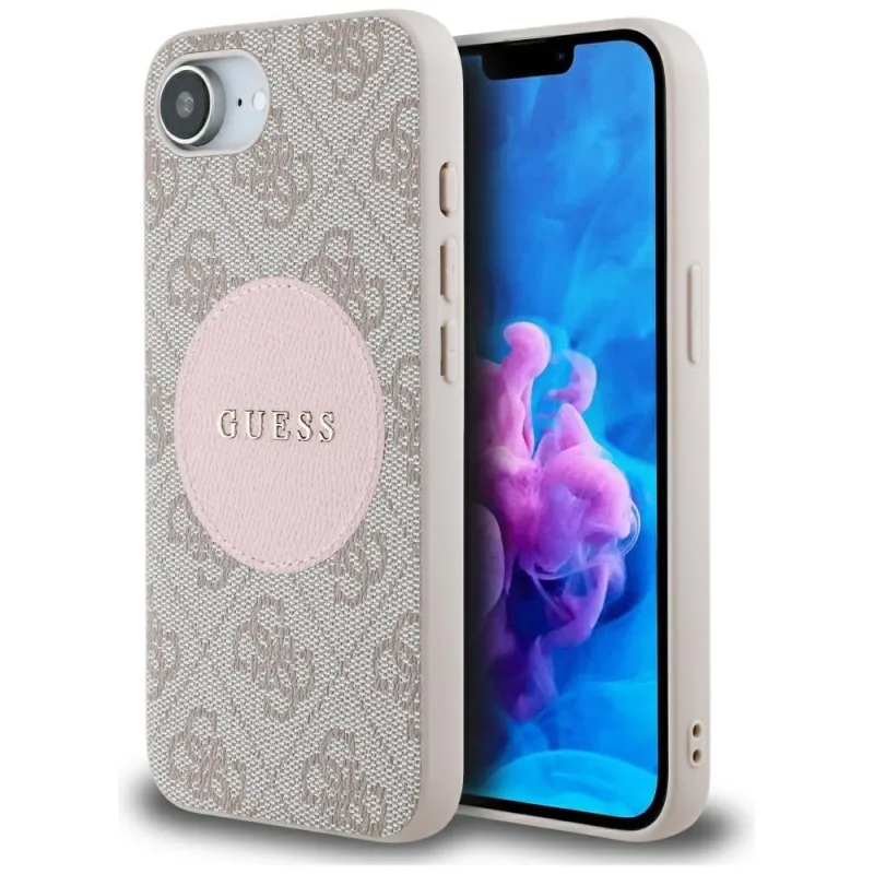 Guess 4G Circle Classic Logo MagSafe puzdro pre iPhone 16e - ružové