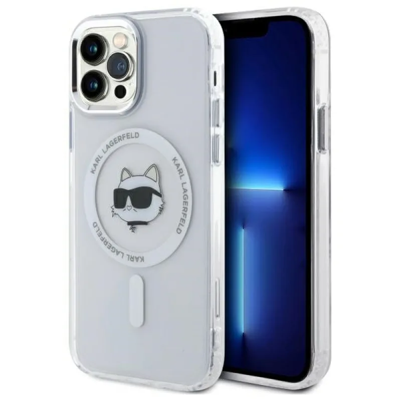 Karl Lagerfeld IML Metal Choupette Head MagSafe iPhone 12 puzdro – biele