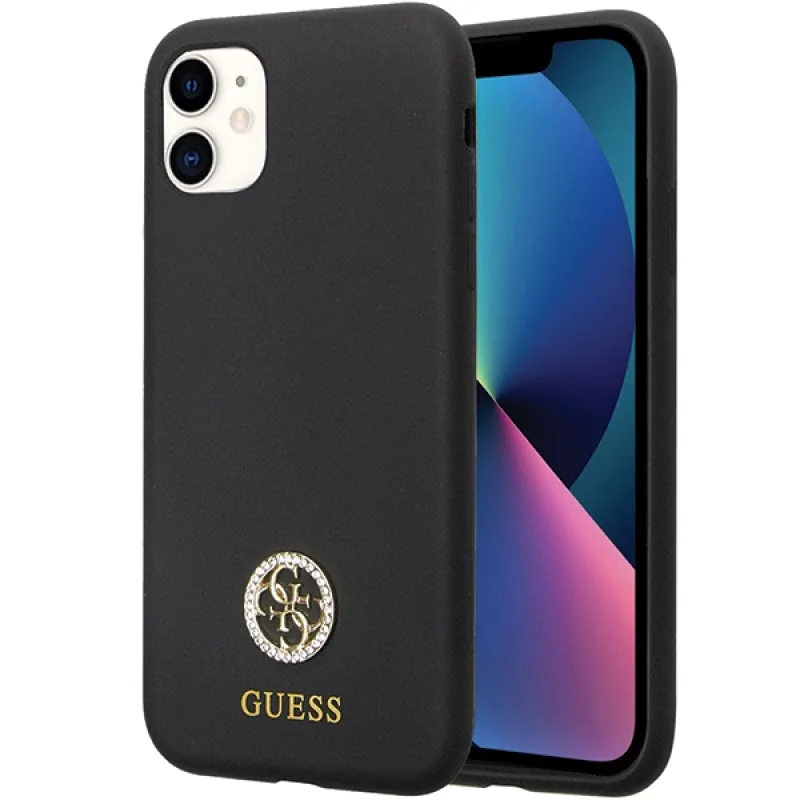 Puzdro Guess GUHCN614DGPK pre iPhone 11 / Xr - čierne silikónové logo Strass 4G