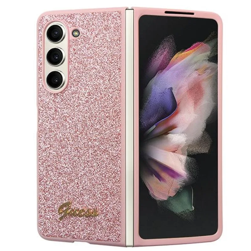 Puzdro Guess Glitter Script pre Samsung Galaxy Z Fold 5 - ružové