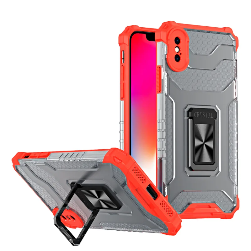 Crystal Ring Case Kickstand Pevný robustný kryt pre iPhone XS Max červený