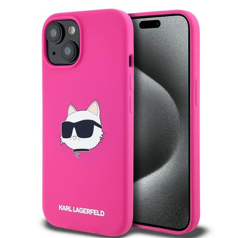 Karl Lagerfeld silikónové puzdro MagSafe na hlavu Choupette Head pre iPhone 15 Plus / 14 Plus – ružové