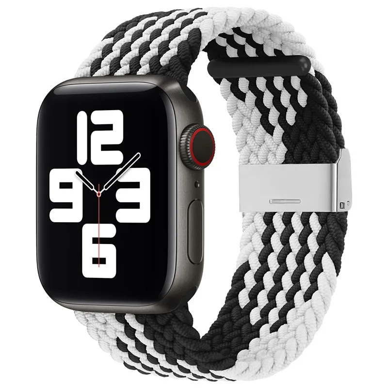 Náramok zo spletenej látky Látkový remienok pre Apple Watch 38/40/41 mm – čiernobiely