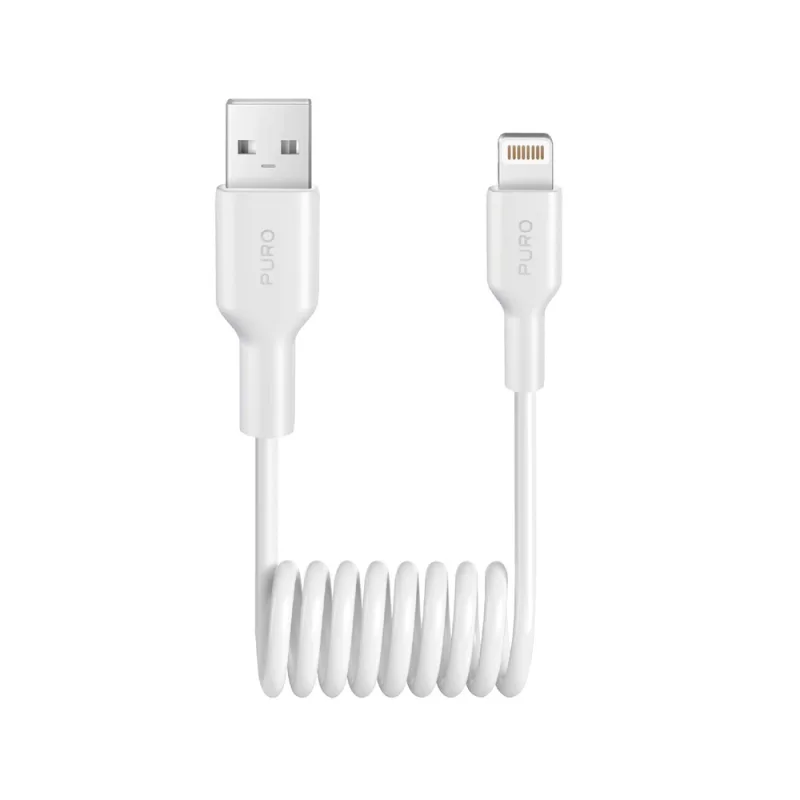 Puro 12W USB-A - Lightning špirálový kábel 1m - biely
