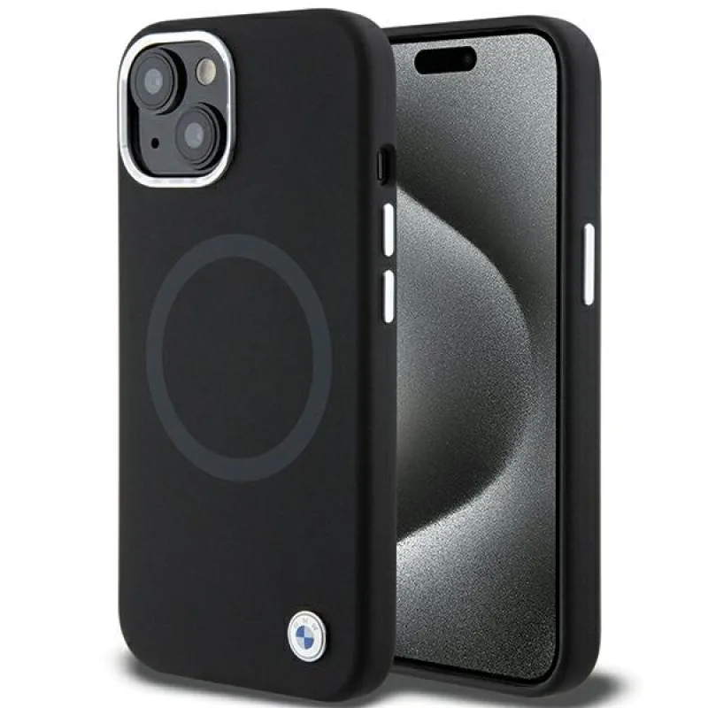 BMW Signature Liquid Silicone MagSafe puzdro pre iPhone 15 Plus - čierne