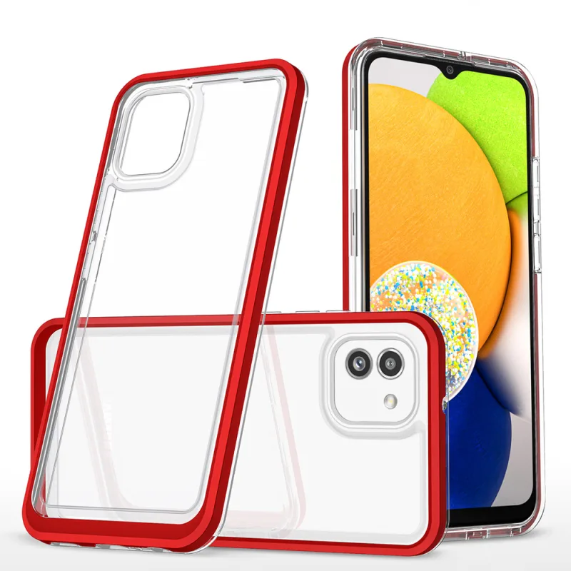 Priehľadné puzdro 3v1 na silikónový kryt Samsung Galaxy A03 s rámom červený