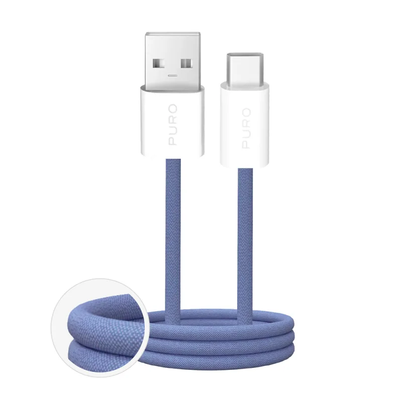 Pletený kábel Puro Fabrik 2.0 10 W USB-A – USB-C 1,5 m – modrý