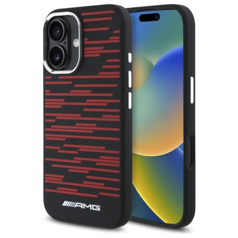Puzdro AMG Silicone Graphics MagSafe pre iPhone 16 - čierne