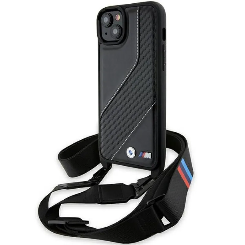 Puzdro BMW M Edition Carbon Stripe & Strap pre iPhone 15 / 14 / 13 - čierne