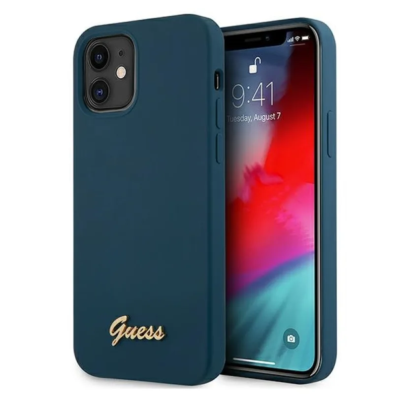 Guess GUHCP12SLSLMGBL iPhone 12 mini 5,4" modro/modré pevné puzdro Metal Logo Script