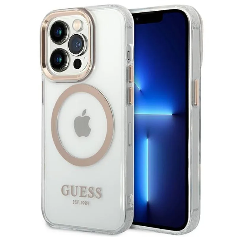 Guess GUHMP14XHTRMD iPhone 14 Pro Max 6,7" zlaté / zlaté pevné puzdro Metal Outline Magsafe