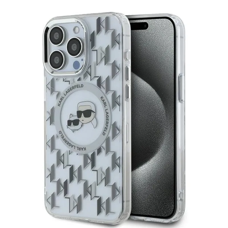 Karl Lagerfeld IML Monogram Karl & Choupette Head MagSafe Case pre iPhone 15 Pro Max – priehľadný