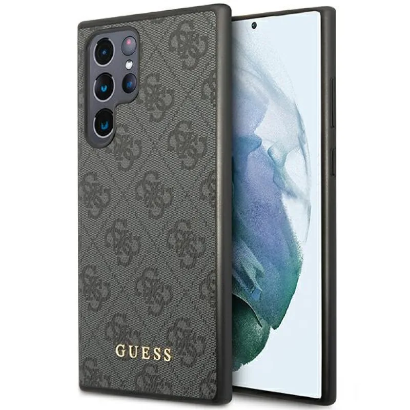 Pevné puzdro Guess GUHCS23LG4GFGR S23 Ultra S918 sivo/sivé 4G kovové zlaté logo