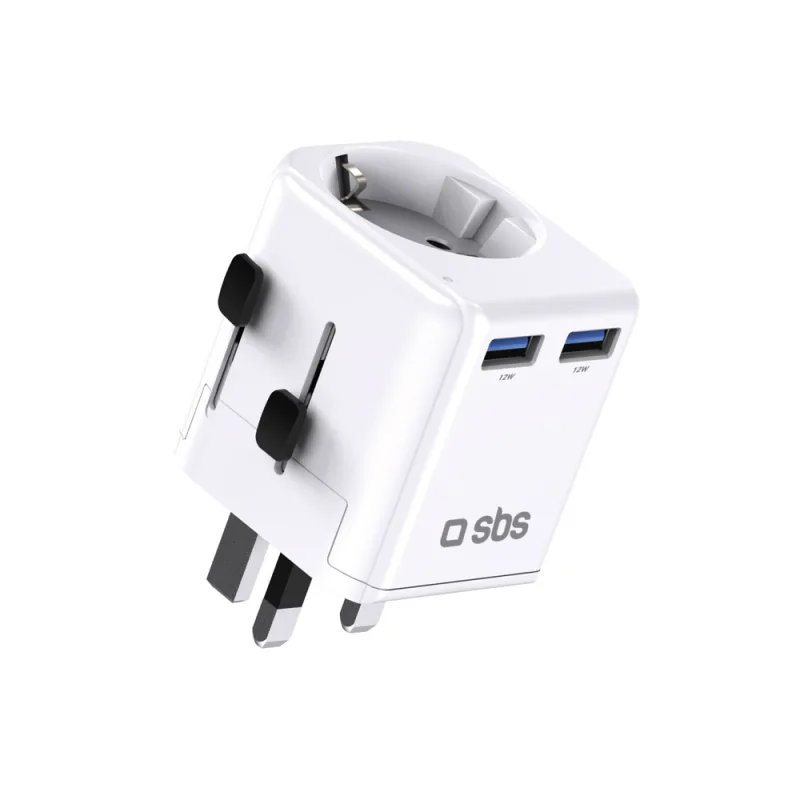 SBS univerzálny cestovný adaptér - EU 2xUSB-A - biely