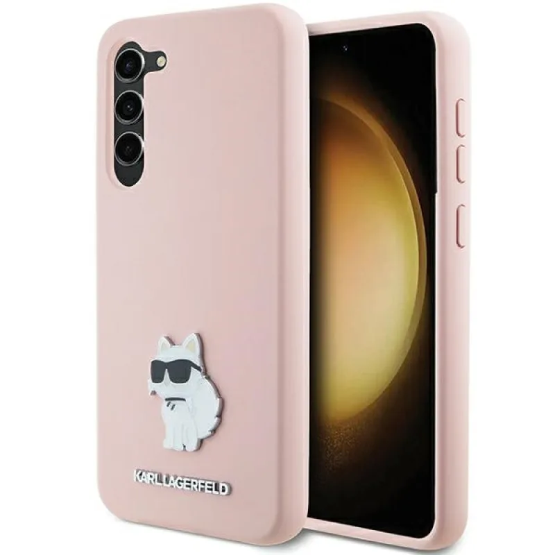 Púzdro Karl Lagerfeld Silicone Choupette Metal Pin pre Samsung Galaxy S23+ - ružové