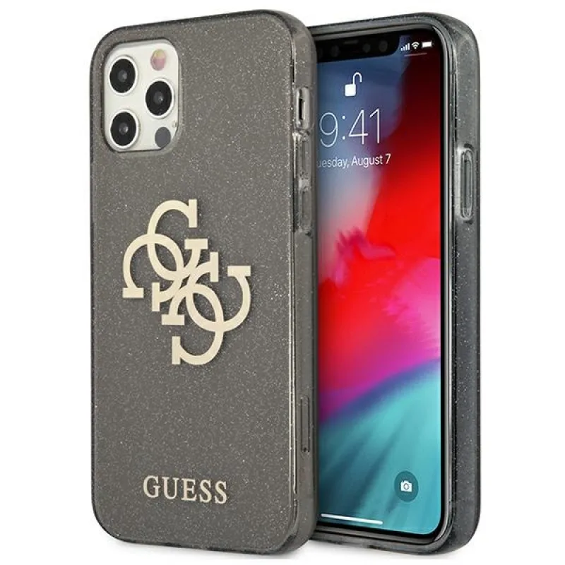 Guess GUHCP12LPCUGL4GBK iPhone 12 Pro Max 6,7" čierne/čierne pevné puzdro Glitter 4G Big Logo