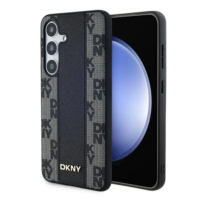 DKNY Leather Checkered Mono Pattern MagSafe puzdro pre Samsung Galaxy S24+ - čierne