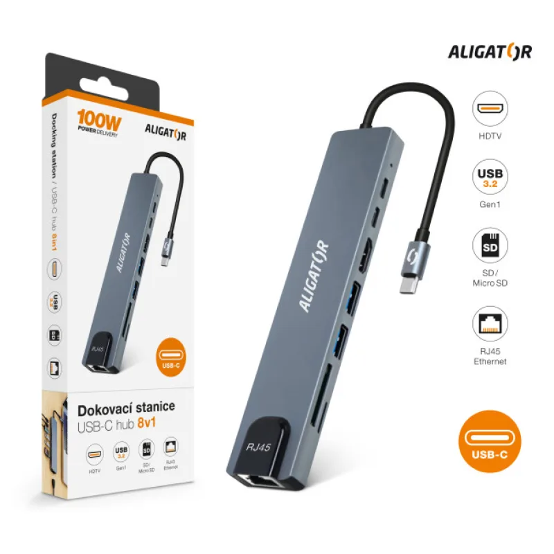 Aligator Dokovacia stanica USB-C/ Hub 8v1…