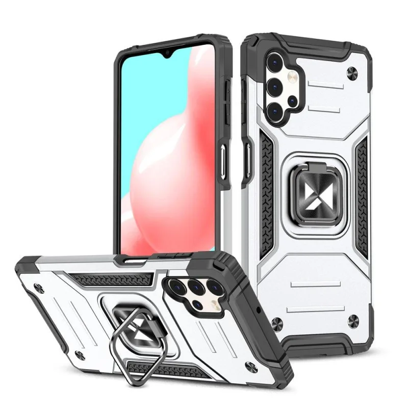 Pevný hybridný kryt puzdra Wozinsky Ring Armor + magnetický držiak pre Samsung Galaxy A73 strieborný
