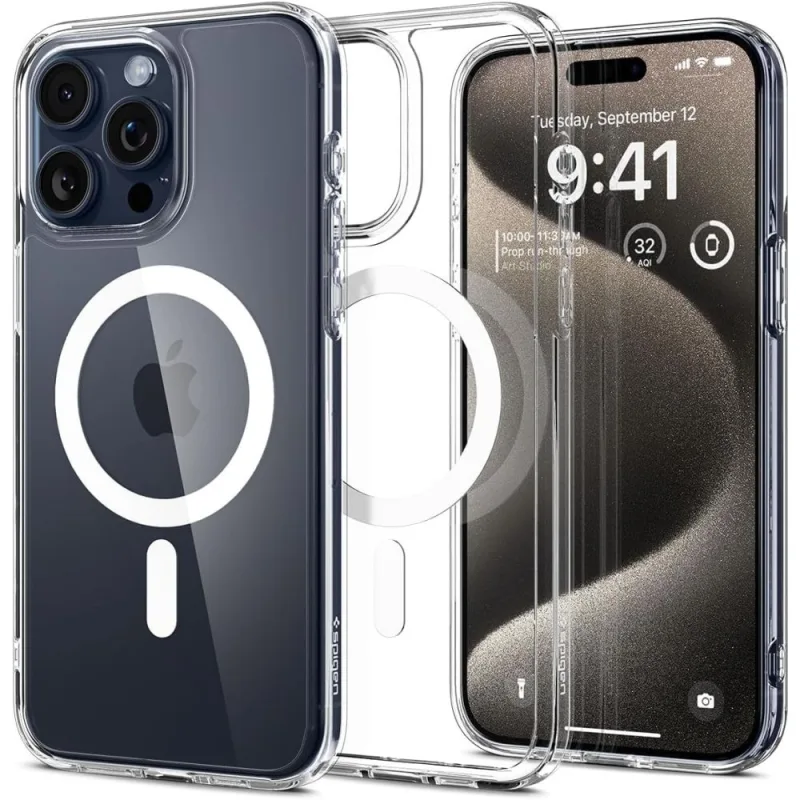 Puzdro Spigen Ultra Hybrid Mag Case s MagSafe pre iPhone 15 Pro Max – biele