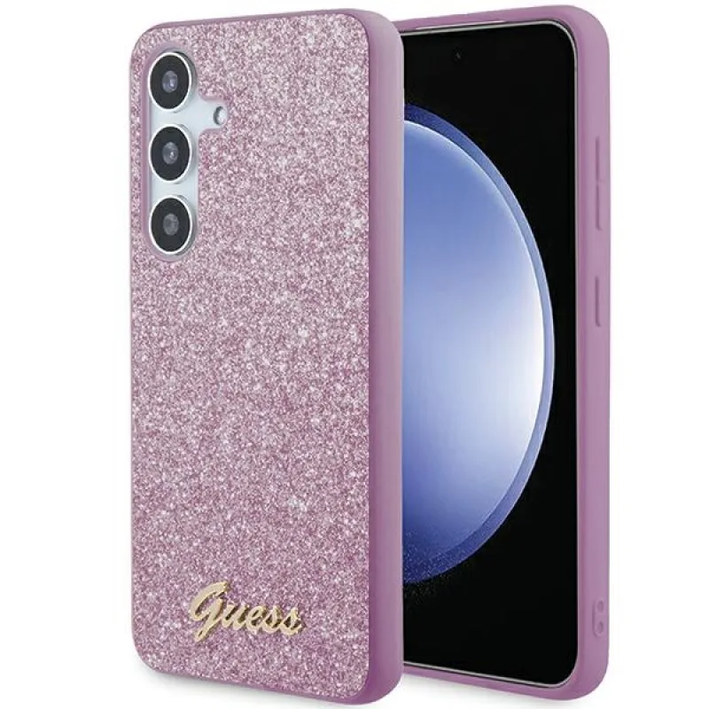 Puzdro Guess Glitter Script pre Samsung Galaxy S24+ - fialové