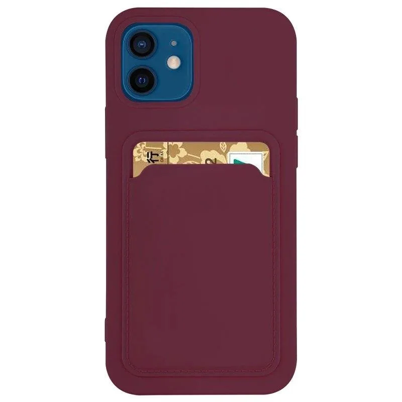 Puzdro na karty Silikónové puzdro na peňaženku so slotom na dokumenty pre Samsung Galaxy A22 4G Burgundy