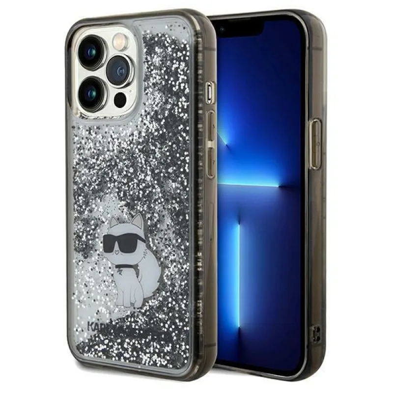 Puzdro Karl Lagerfeld Liquid Glitter Choupette pre iPhone 13 Pro Max - priehľadné