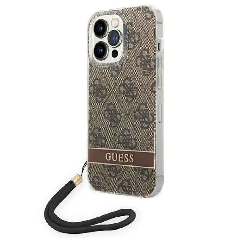 Guess GUOHCP14XH4STW iPhone 14 Pro Max 6,7" hnedé/hnedé pevné puzdro 4G Print Strap