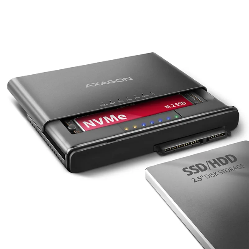 AXAGON ADSA-CC USB-C 10 Gbps - NVMe M.2 SSD & SATA 2.5"/ 3.5" SSD/ HDD…