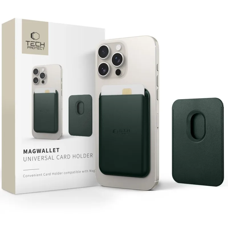 Puzdro Tech-Protect MagWallet Magsafe s univerzálnou magnetickou kartou alebo držiakom ID – zelené