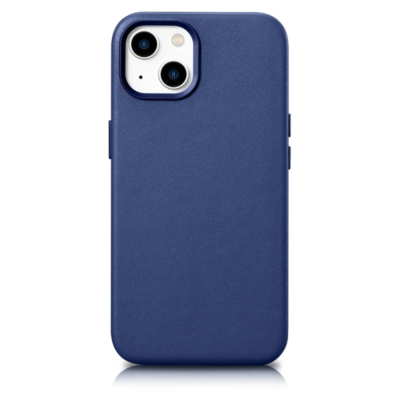 Kožený kryt iCarer Case pre iPhone 14 Plus z pravej kože modrý (kompatibilný s MagSafe)