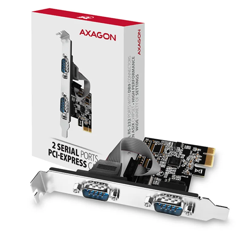 AXAGON PCEA-S2N, PCIe radič - 2x sériový port (RS232) 250 kbps, vr. LP…