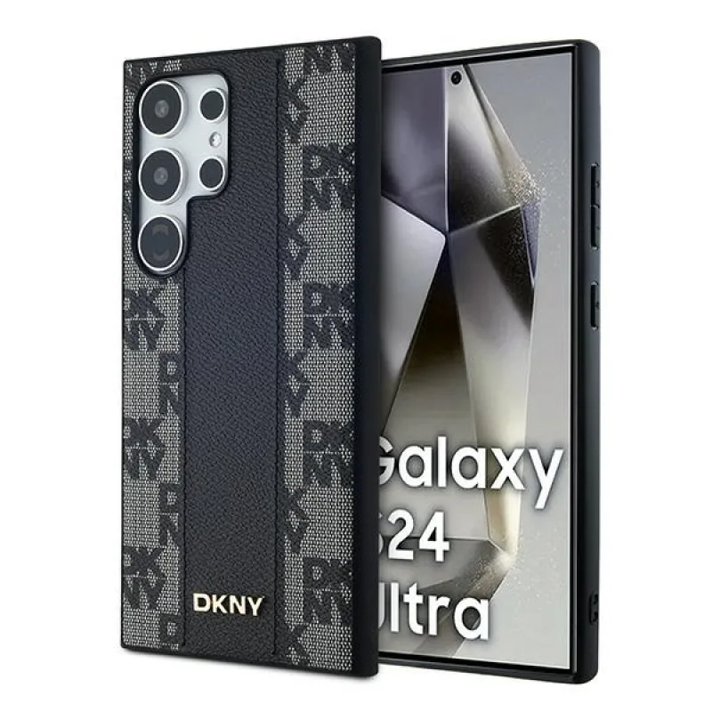Kožené puzdro MagSafe s kockovaným mono vzorom DKNY pre Samsung Galaxy S24 Ultra - čierne