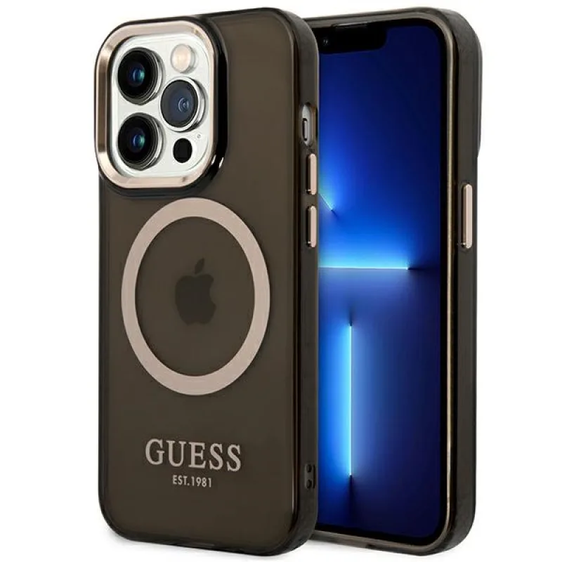 Guess GUHMP14XHTCMK iPhone 14 Pro Max 6,7" čierne/čierne pevné puzdro Gold Outline Translucent MagSafe