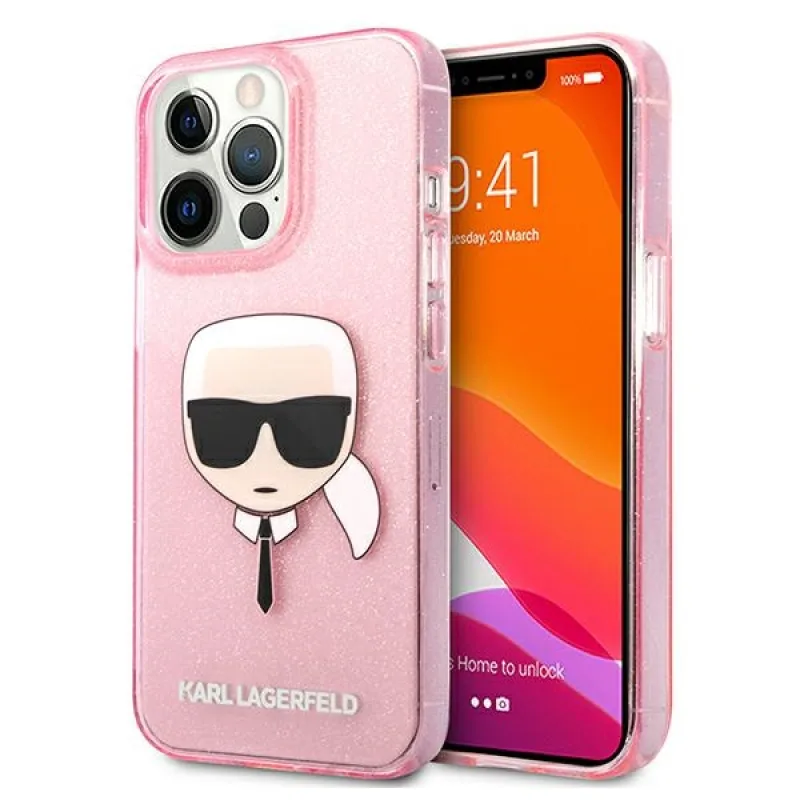 Karl Lagerfeld Glitter Karl's Head Case pre iPhone 13 Pro Max – ružový