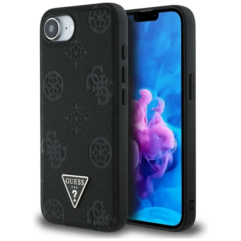 Puzdro Guess Grained Hot Stamp Pivonka s logom MagSafe Case pre iPhone 16e - čierne